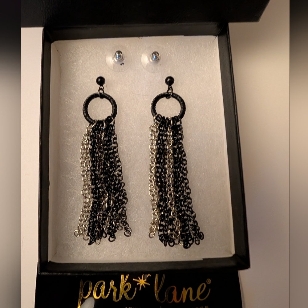 Park Lane Black and Silver Chain Tassel Earrings